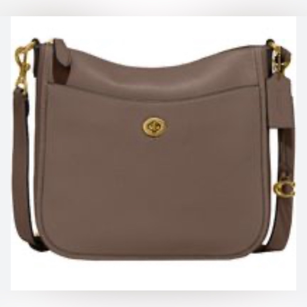 Coach Chaise Brass/Dark Stone Polished Pebble Leather Crossbody - Picture 2 of 10